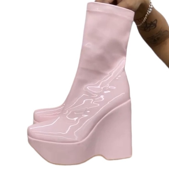 New Shop sun gurg Platform Ankle Boots for Women Wedges Narrow Mid-Calf Boot - Picture 3 of 10